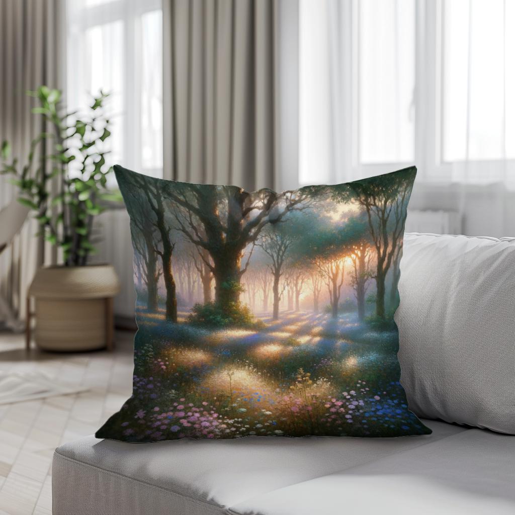 Dawn's Tranquil Glade Cotton Cushion