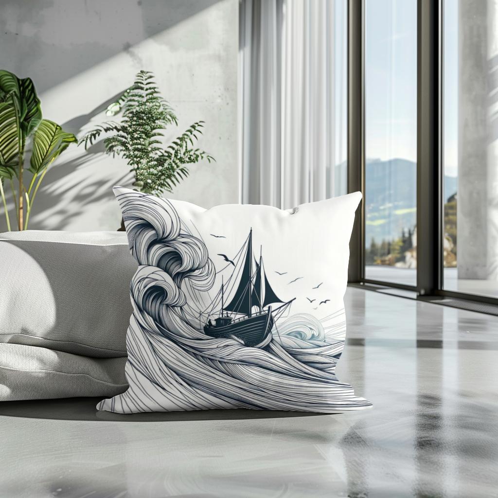 Resilient Waves Sketch Cotton Cushion