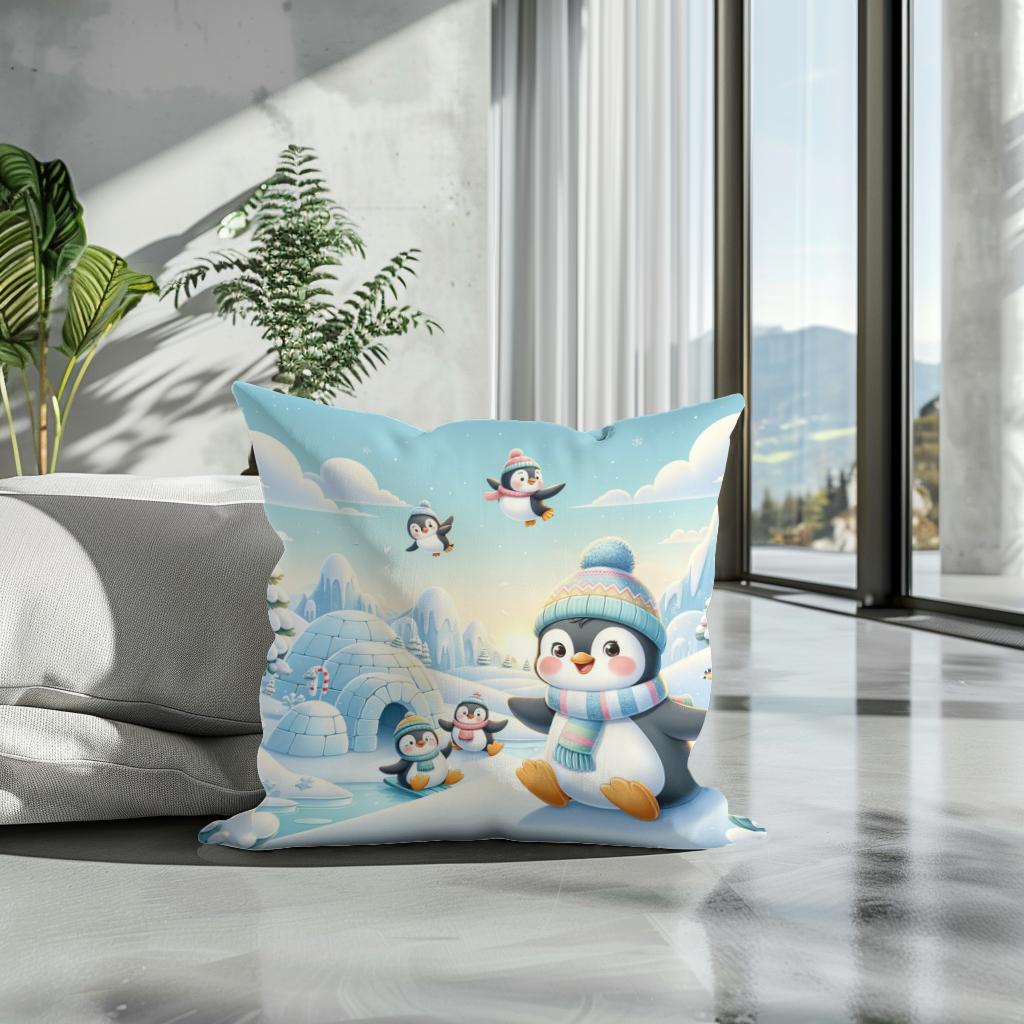 Penguin Frolic Cotton Cushion
