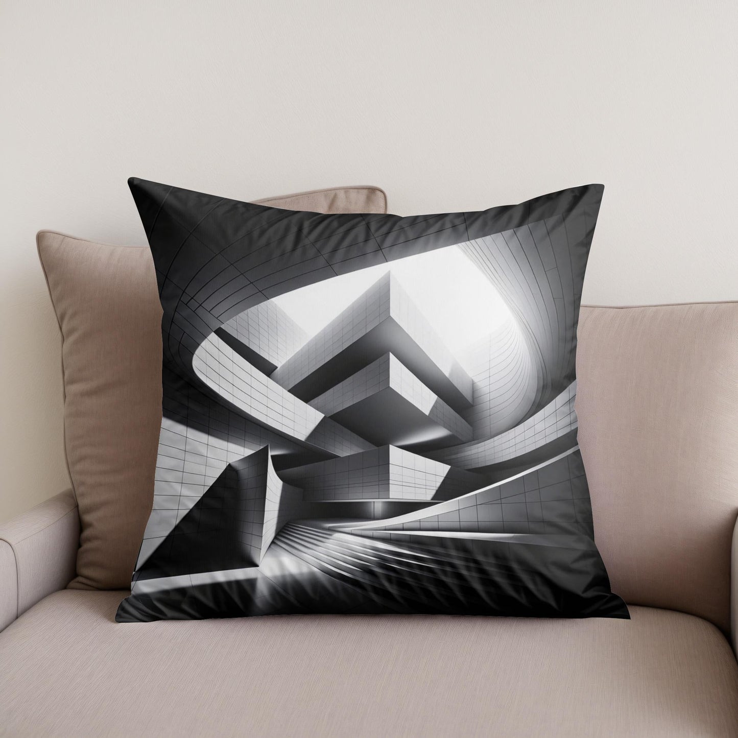 Modern Mirage: Light and Structure Cotton Cushion