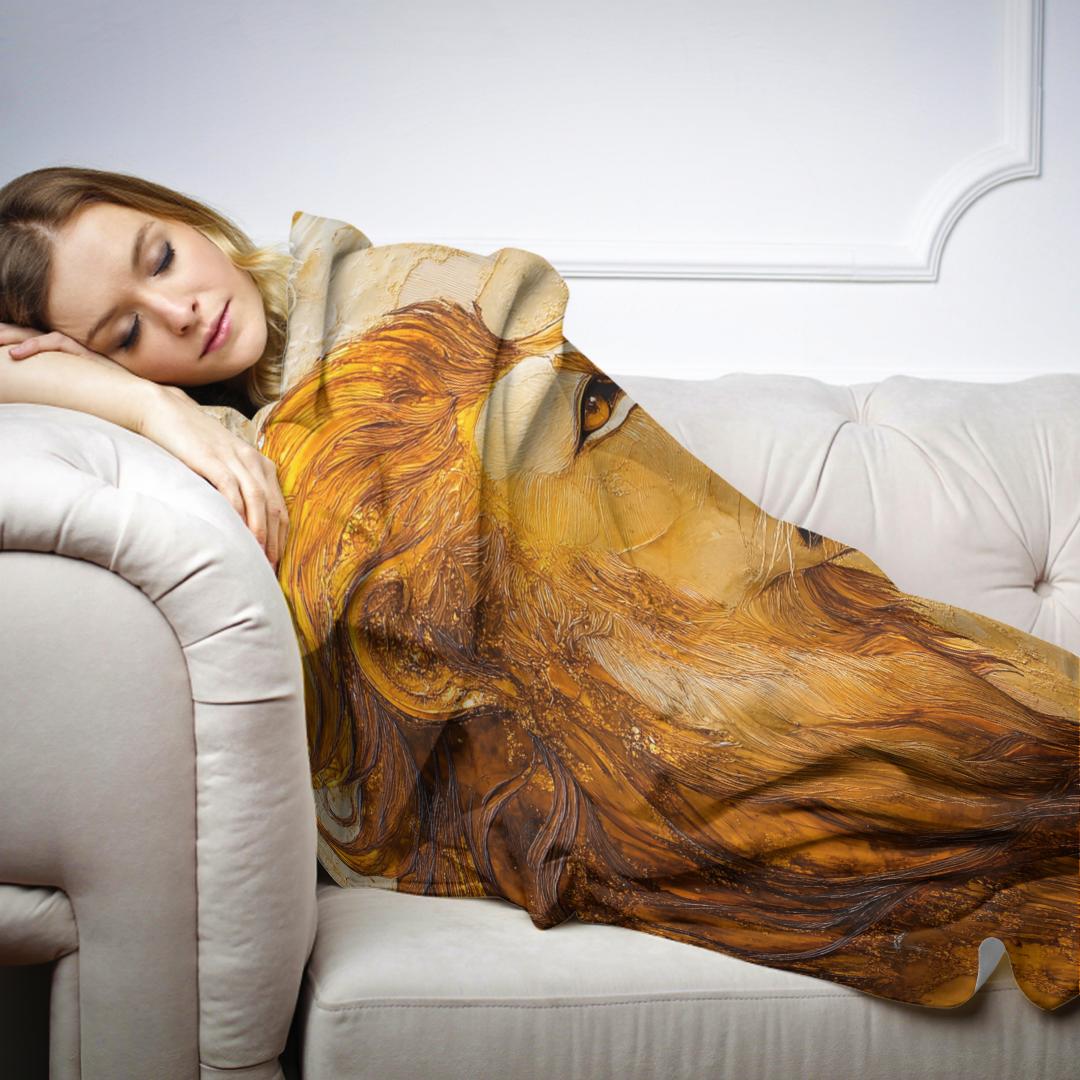 Contemplative Lion Blanket
