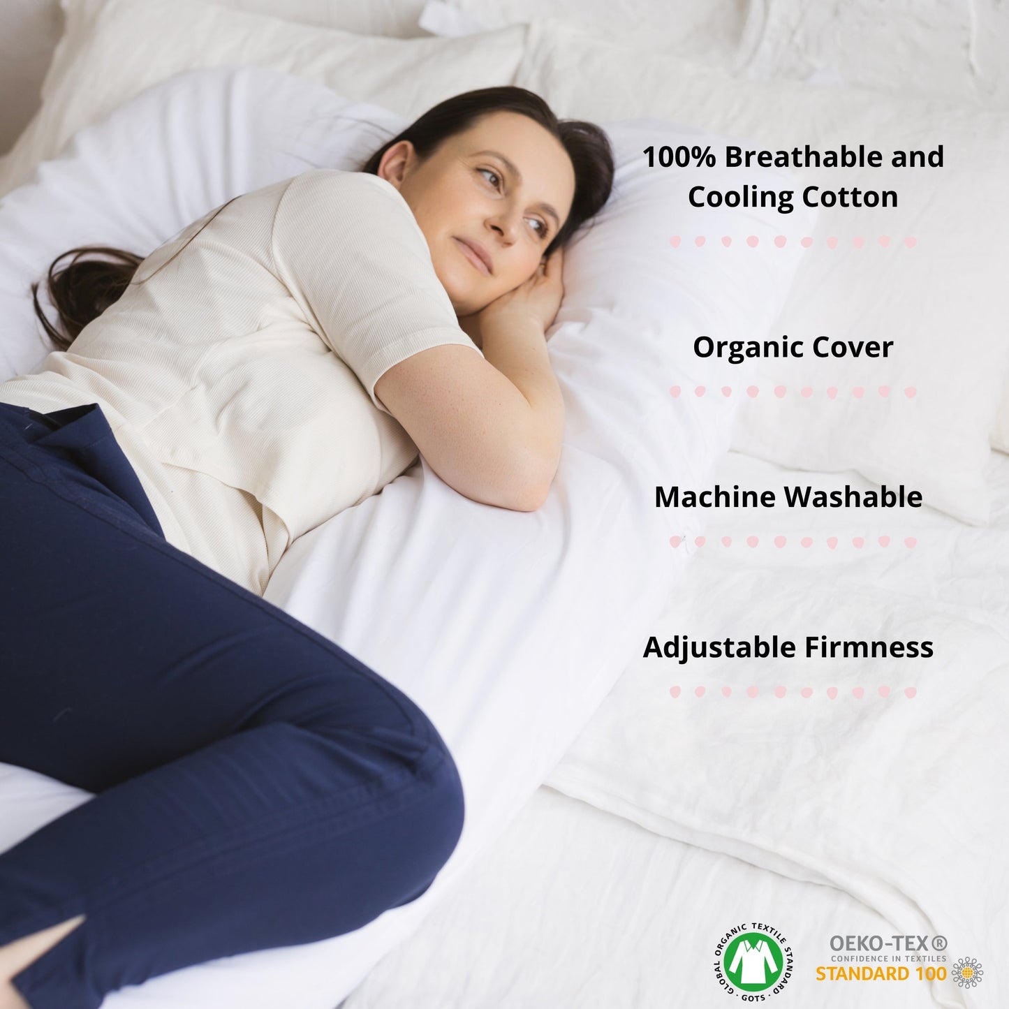 MINICAMP U-Shaped Body Pillow with Organic Cover in White | Kapok or PES Filling