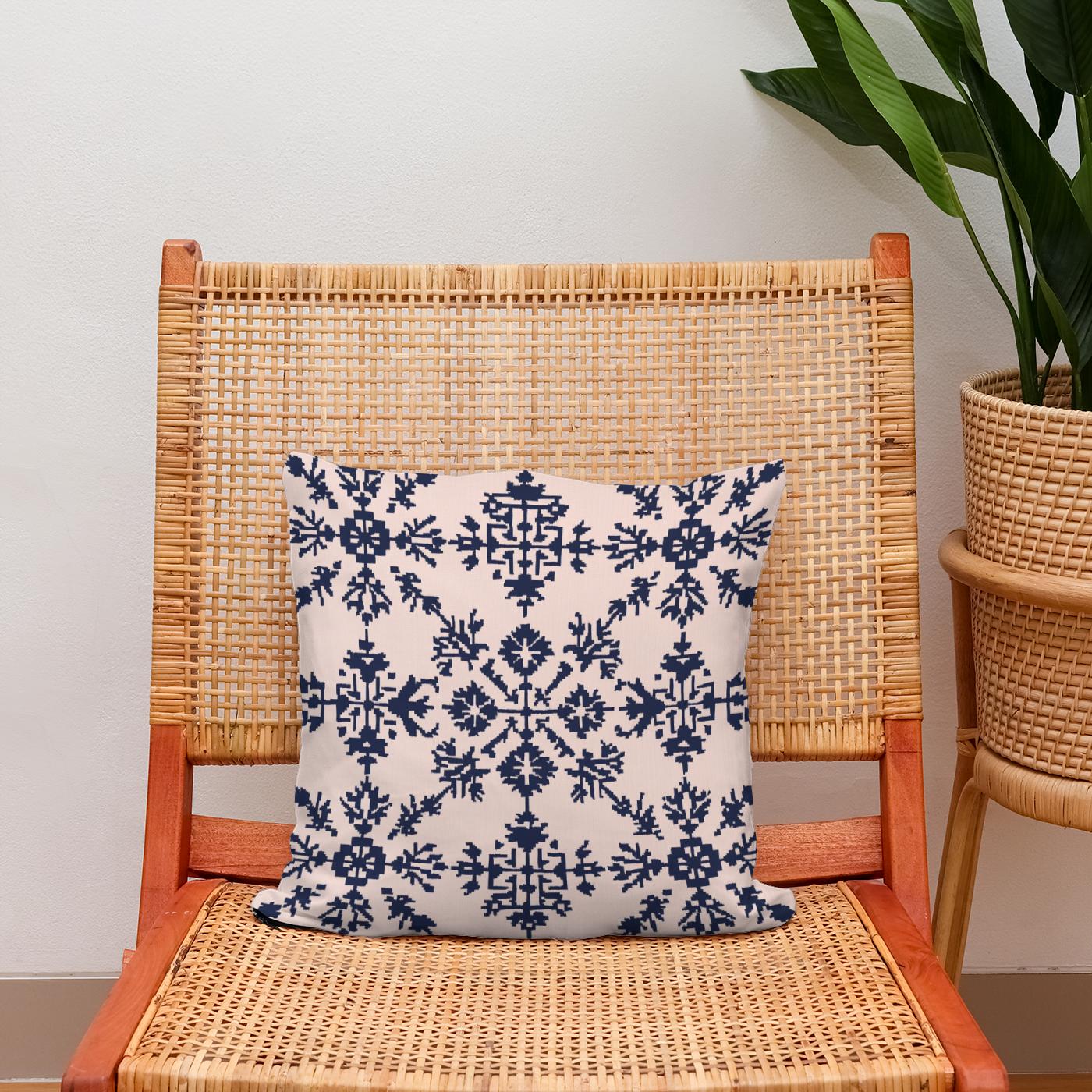 Blush Pink and Navy Modern Folk Art Cotton Cushion