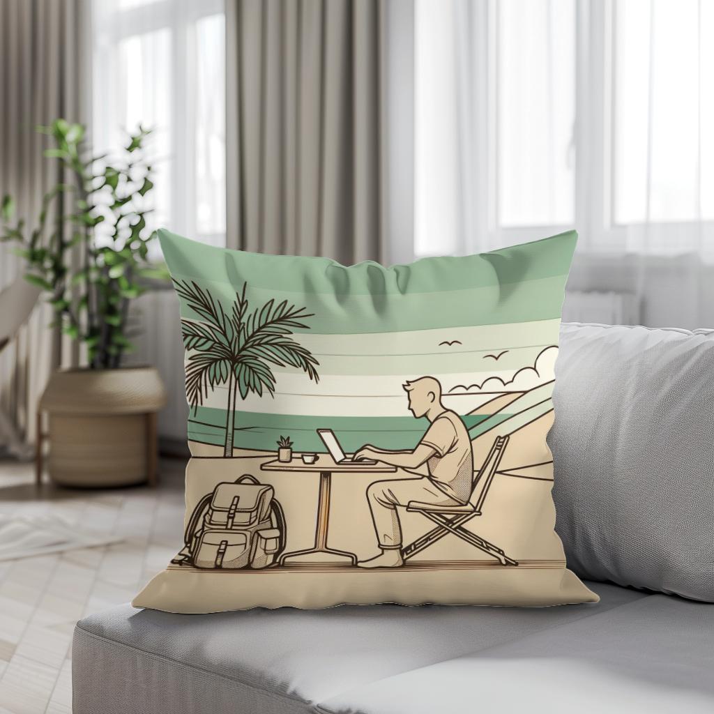 Nomadic Serenity Sketch Cotton Cushion