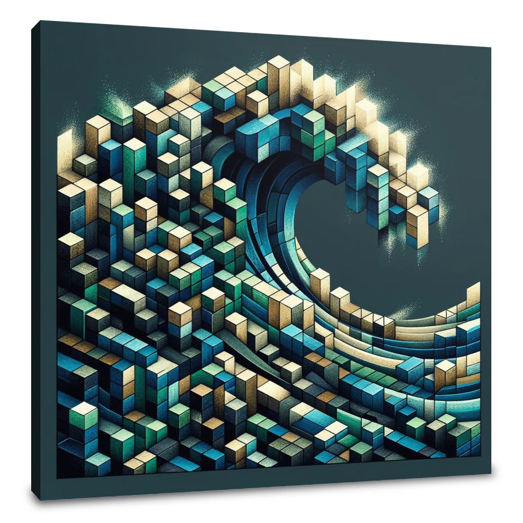 Cubist Ocean Wave Mosaic Canvas