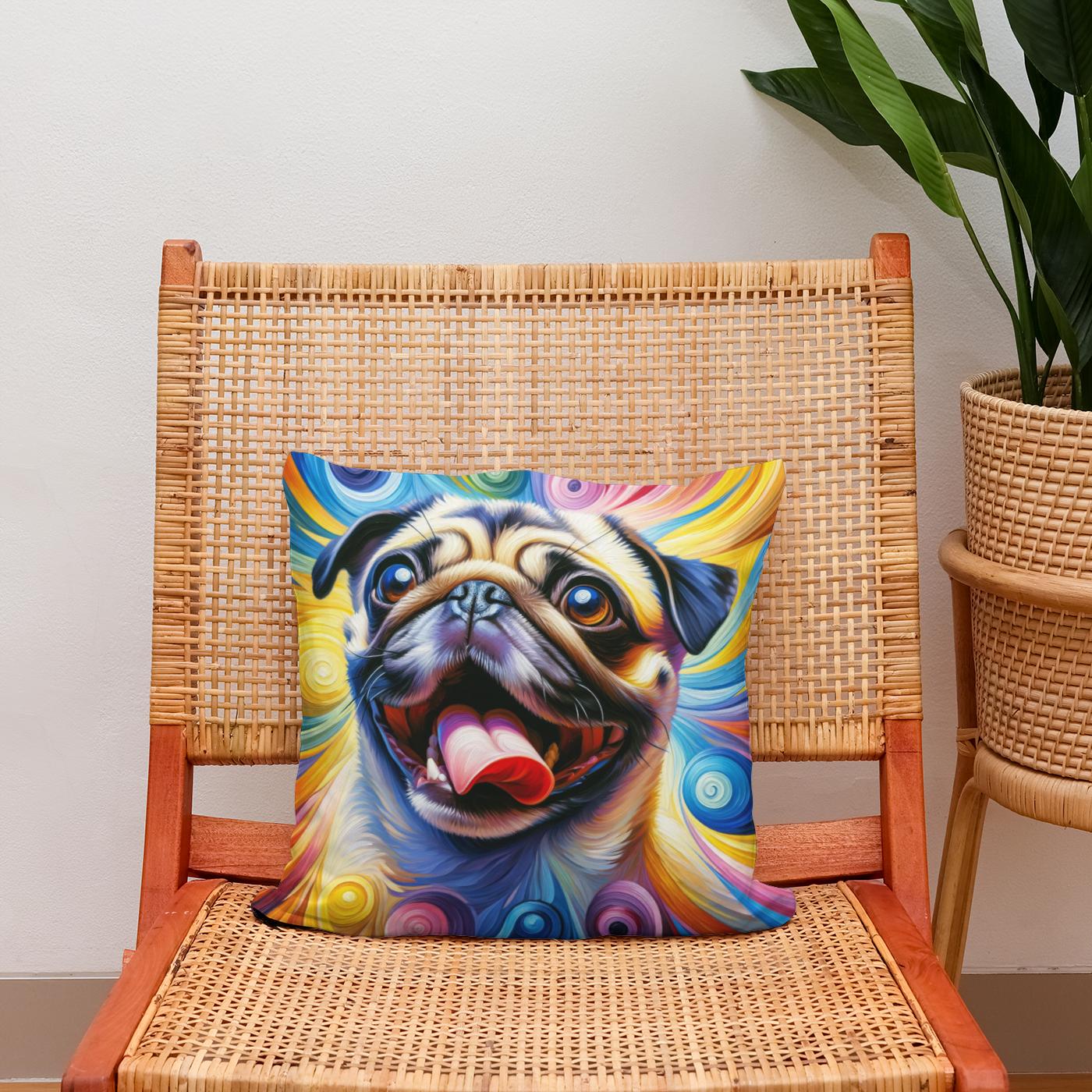 Jubilant Pug Frolic Cotton Cushion