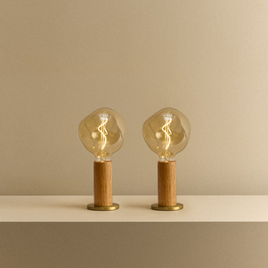 Knuckle Table Lamp in Oak + Voronoi I Set of 2