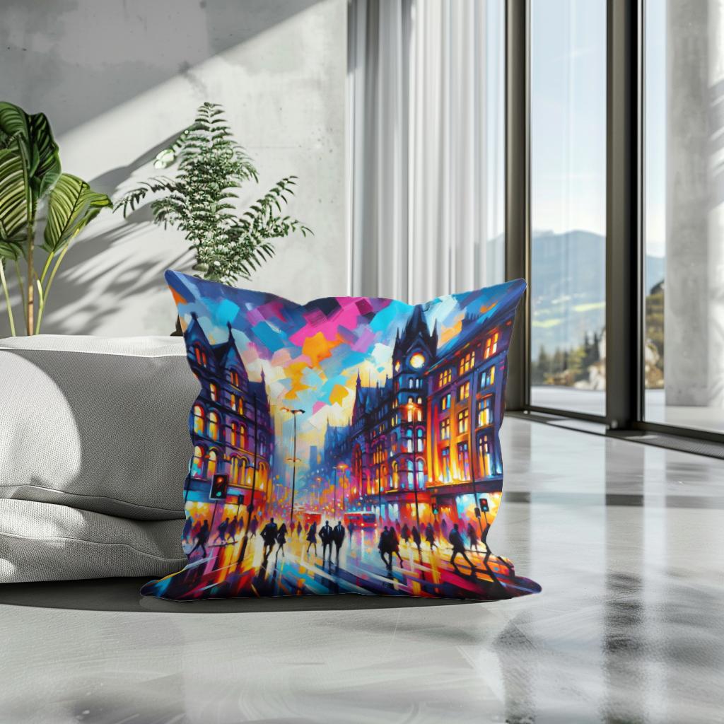 Manchester Oxford Road Twilight Cotton Cushion