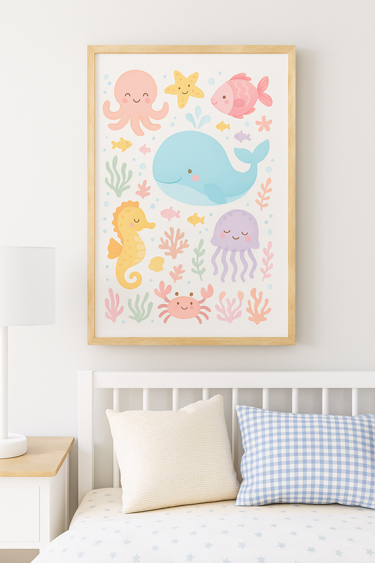 Ocean Friends Wall Art – Cute Underwater Animals for Kids Bedroom