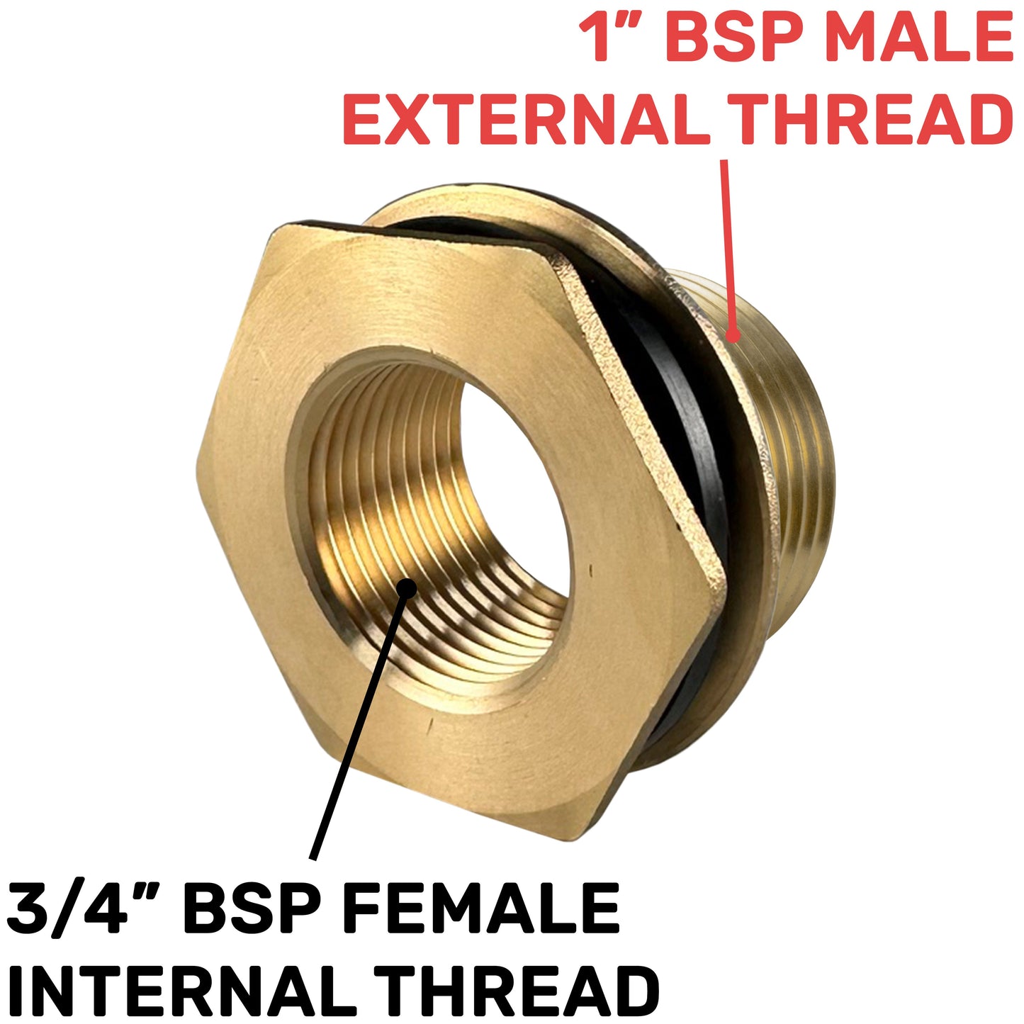 Water Butt Brass 1" BSP Male - 3/4" BSP Female