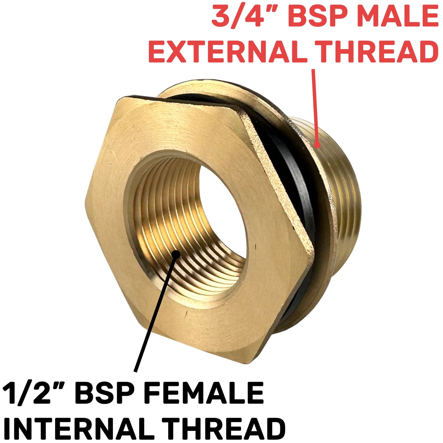 Water Butt Brass 3/4" BSP Male - 1/2" BSP Female