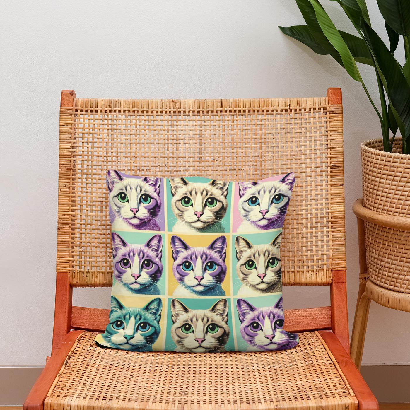 Pastel Pop Cats Cotton Cushion