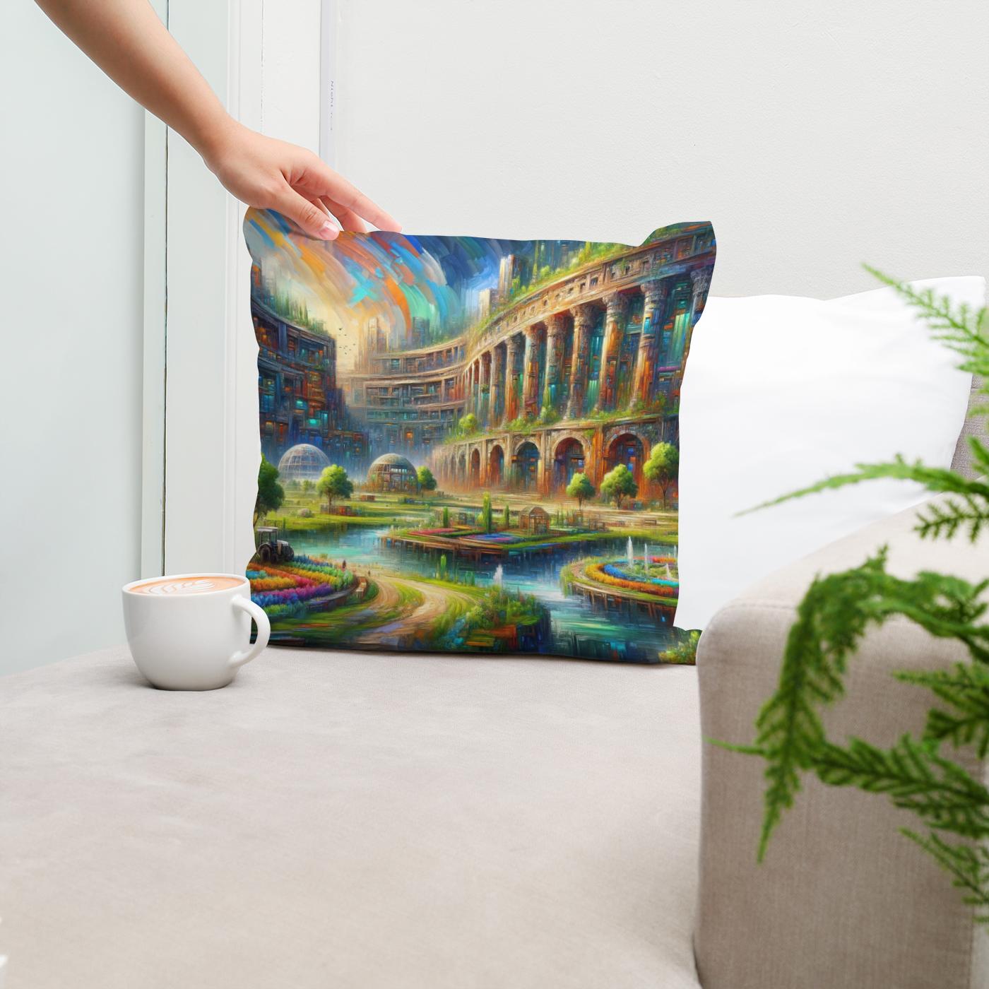 Future Echoes Amidst Ruins Cotton Cushion