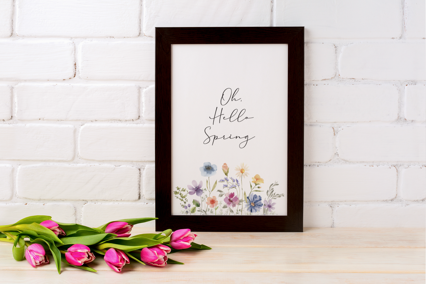 Oh Hello Spring Floral Border Spring Easter Seasonal Wall Home Decor Print