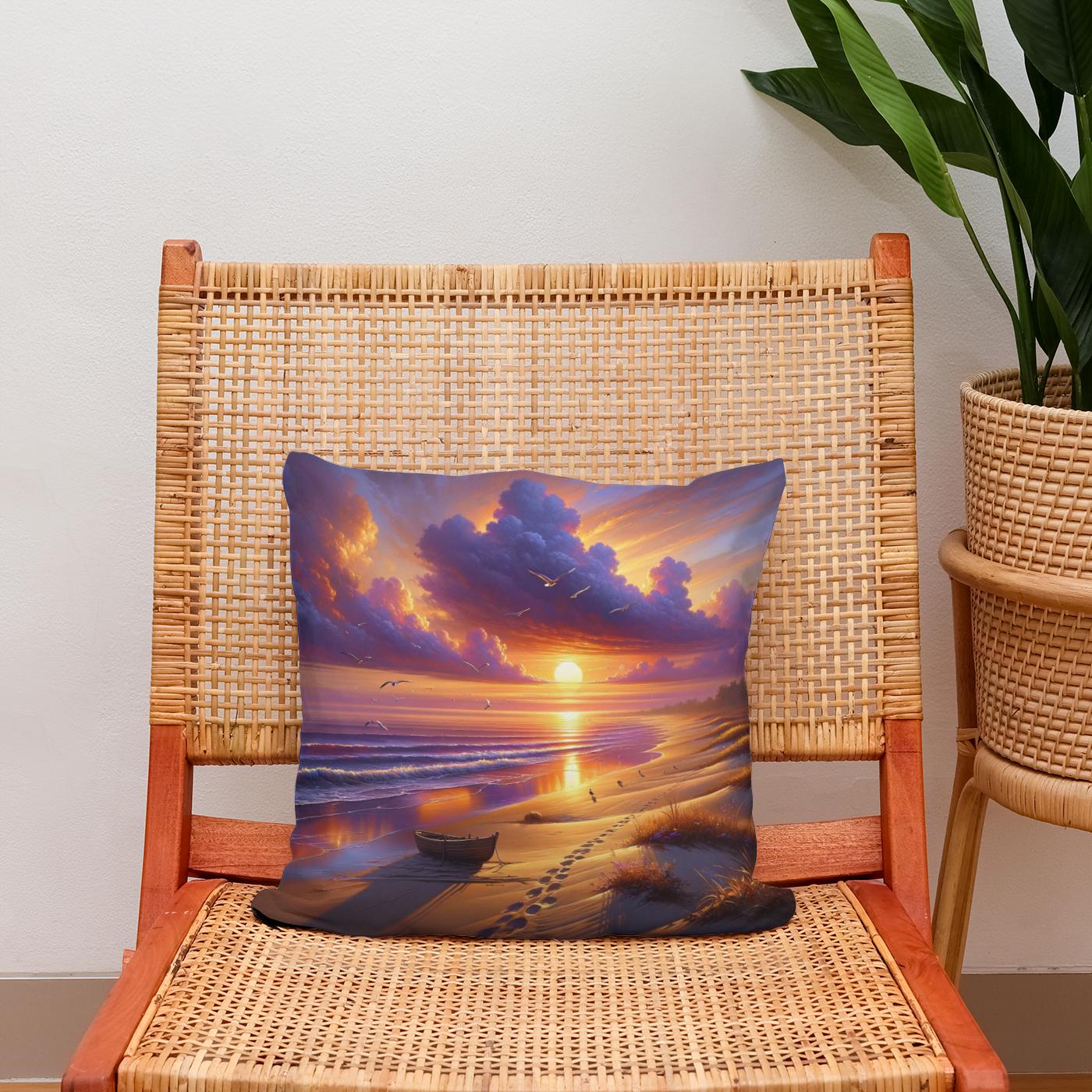 Sunset Serenity Shore Cotton Cushion