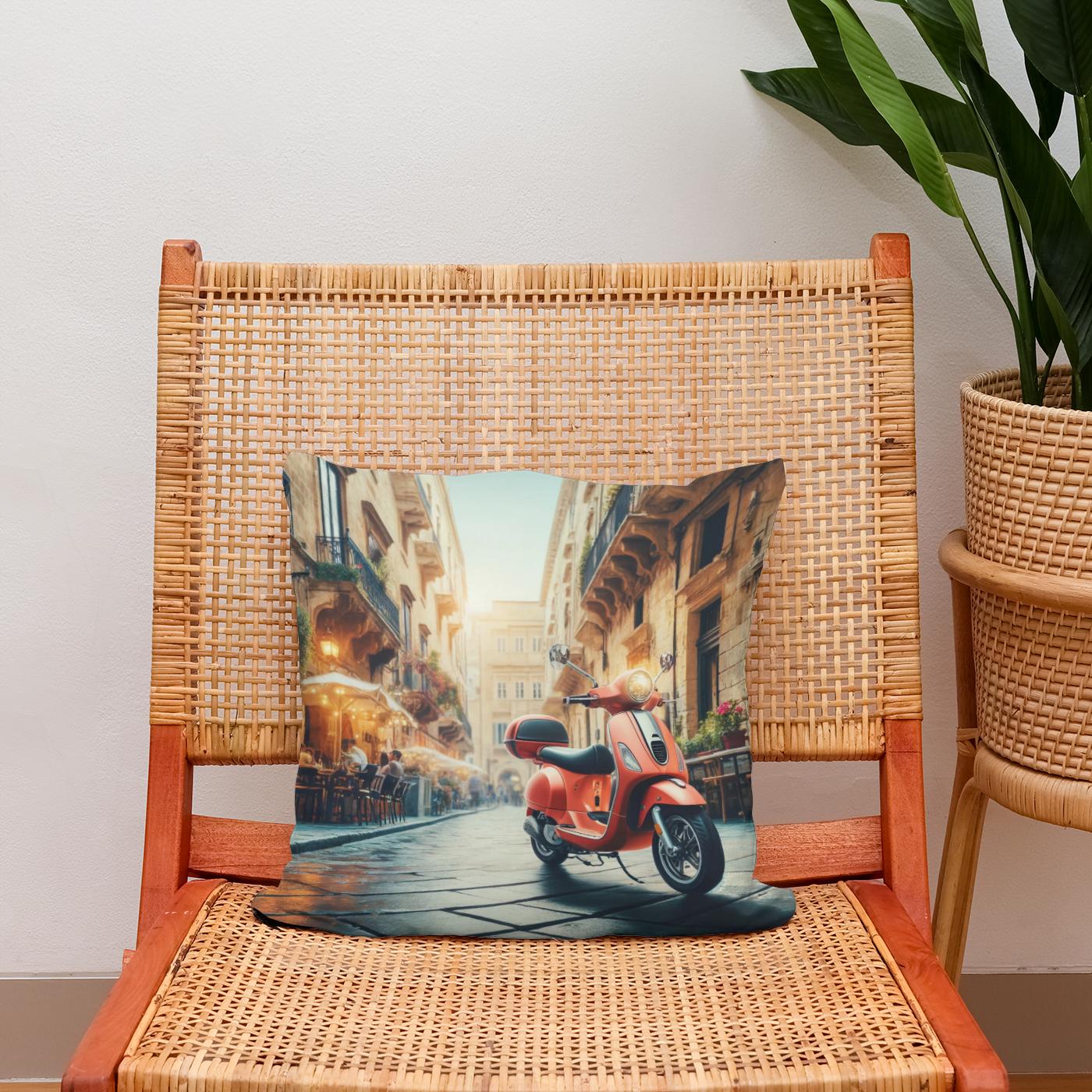 Cityscape Scooter Adventure Cotton Cushion