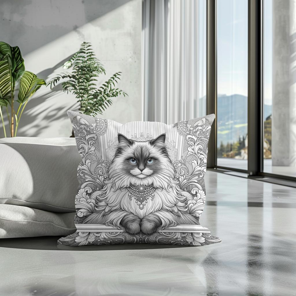 Glamour Ragdoll Line Art Cotton Cushion