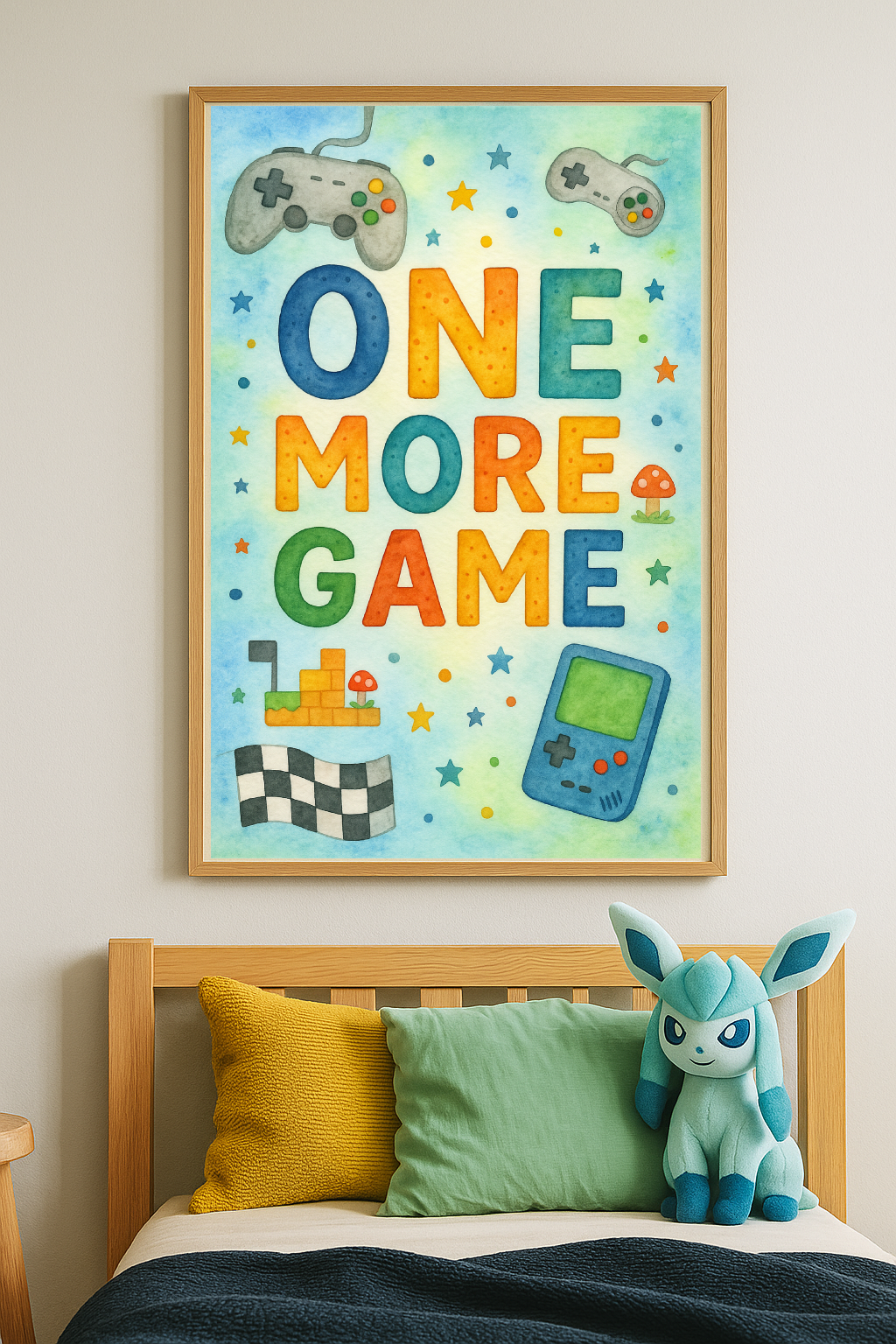One More Game – Colourful Kids' Gaming Wall Art for Bedroom & Playroom Decor