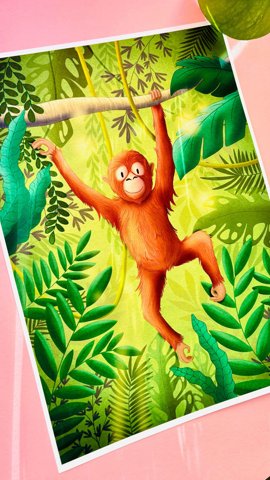 Orangutan Art Print – Whimsical Jungle Wall Art