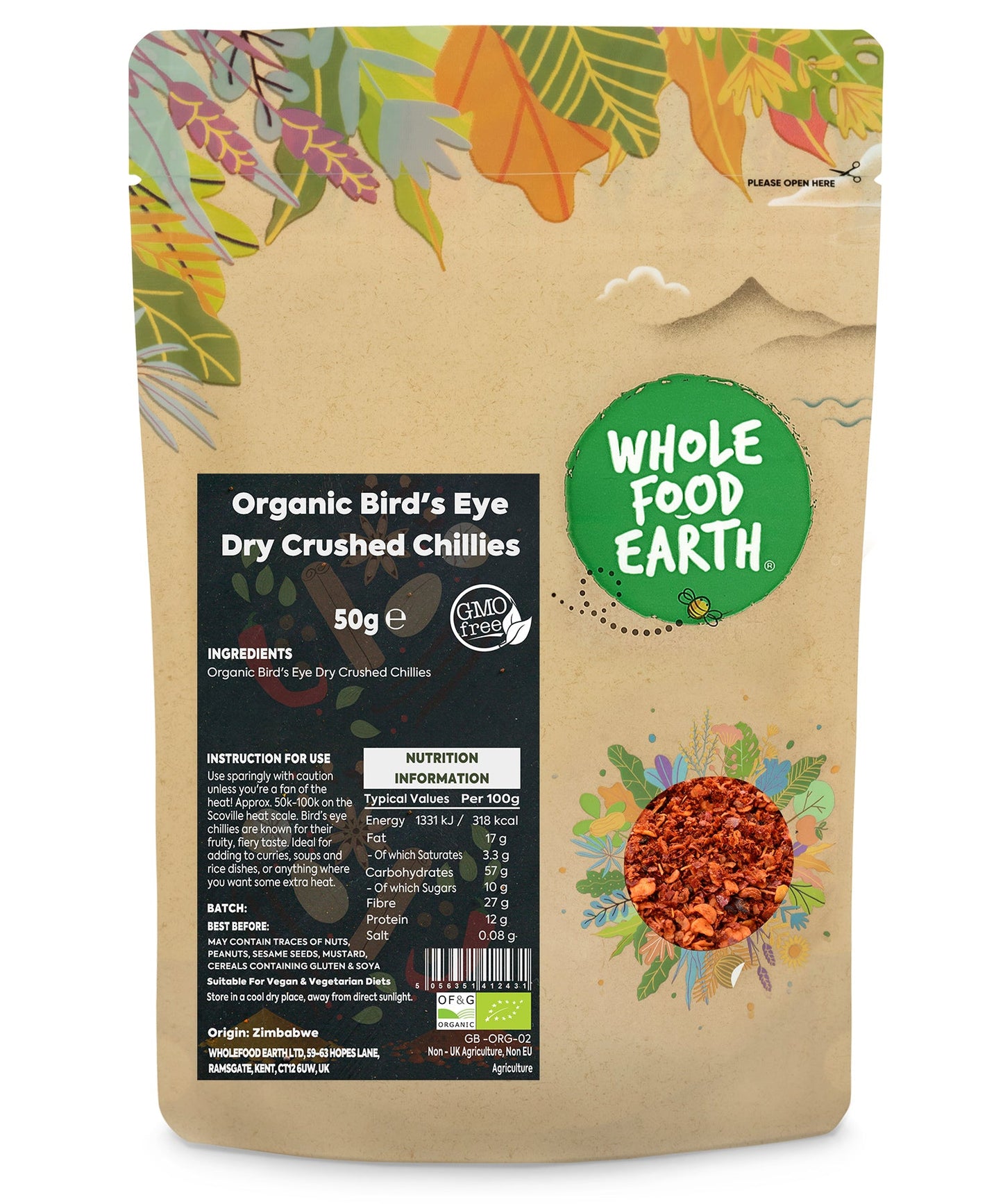 Organic Bird's Eye Chilli Crushed