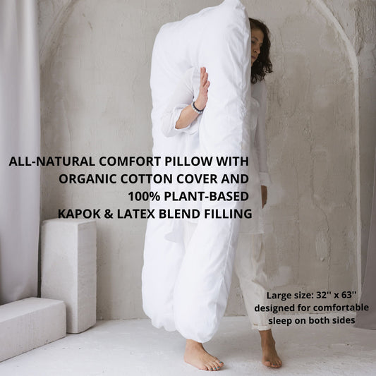 MINICAMP U-Shaped Body Pillow with Organic Cover in White | Kapok & Latex Blend or PES Filling