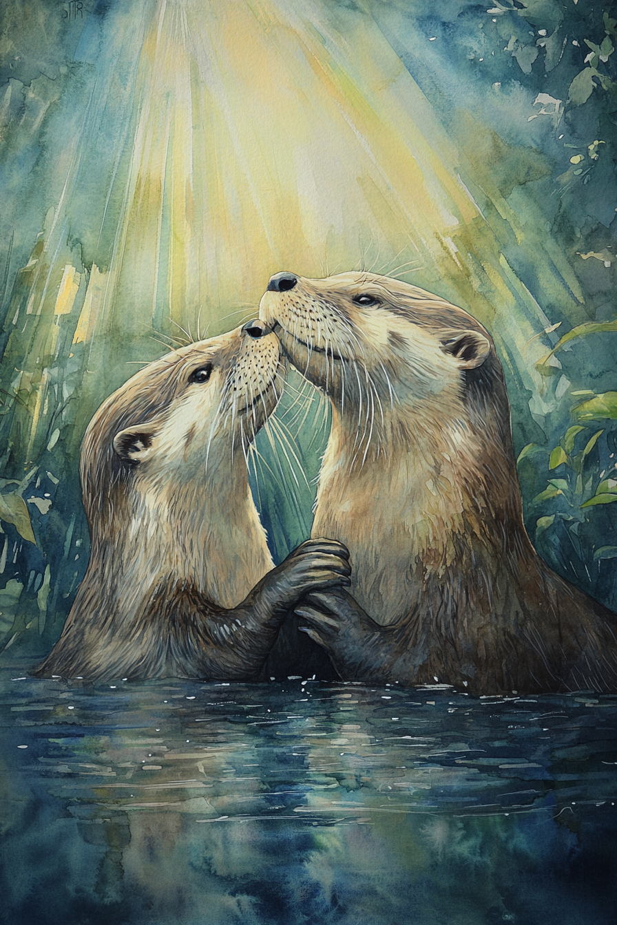 Otters' Embrace on Canvas