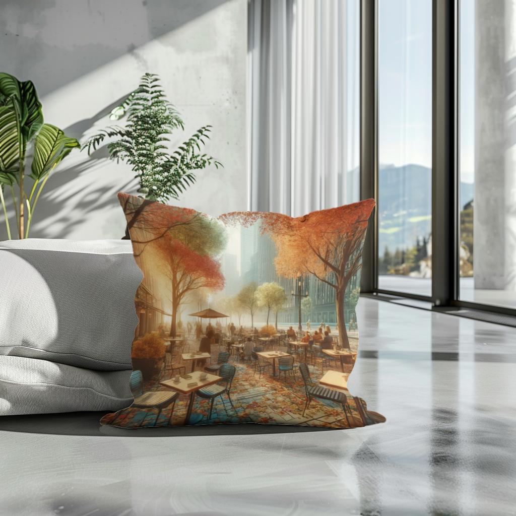 Autumn Morning Cafe Cotton Cushion