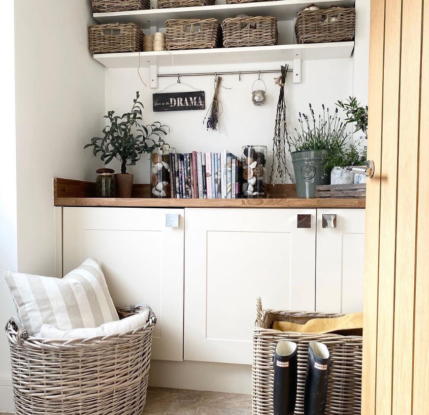 Wovenhill Kubu Rattan Oblong Lined Log Baskets with Hoop Handles