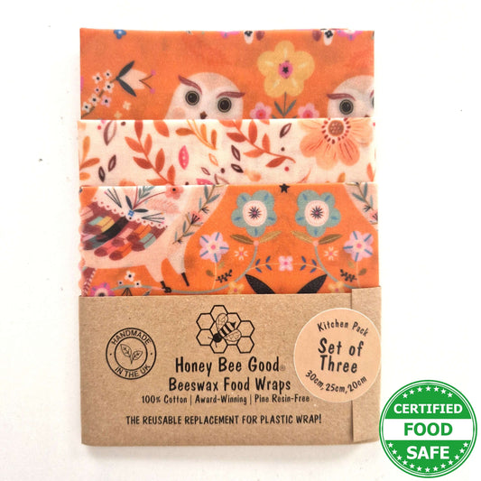 Honey Bee Good Set of 3 Handmade Beeswax Wraps | Owls
