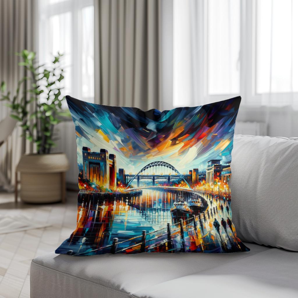Newcastle Quayside Evening Vibrance Cotton Cushion
