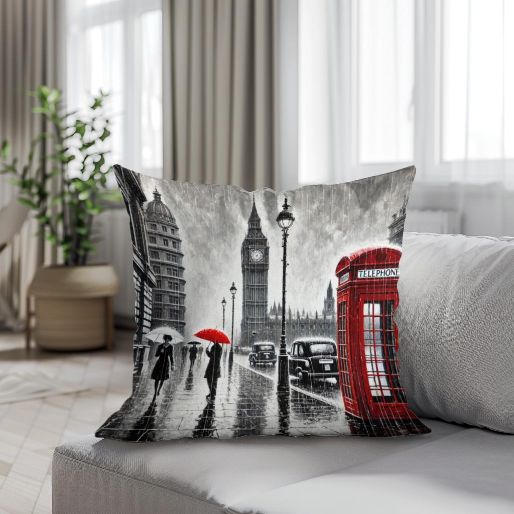 London Rain Stroll Cotton Cushion
