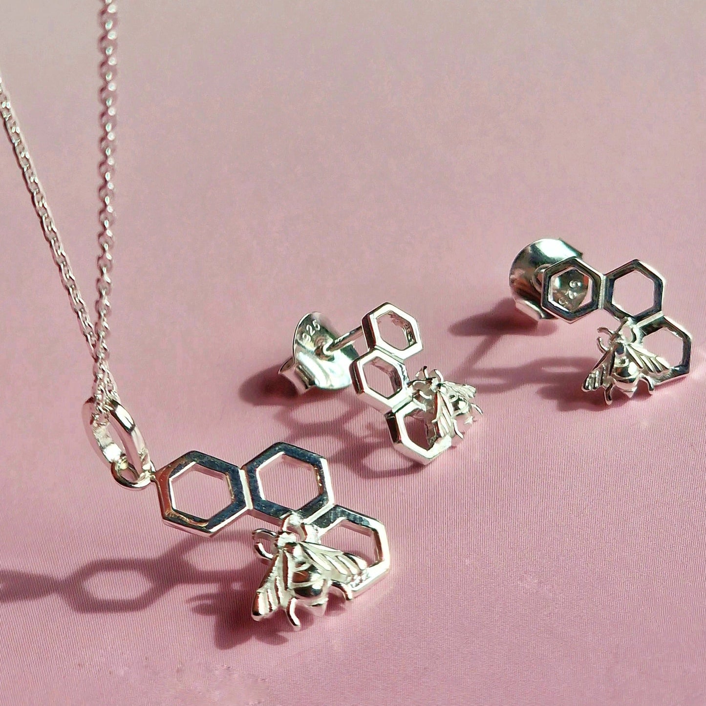 Bumble Bee Honeycomb Sterling Silver Necklace