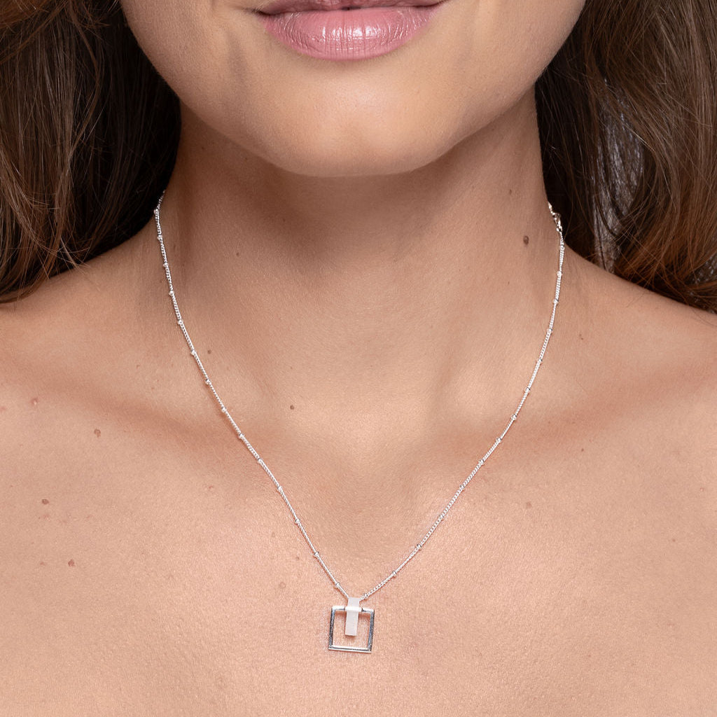 Moonstone Square Sterling Silver Satellite Chain Necklace