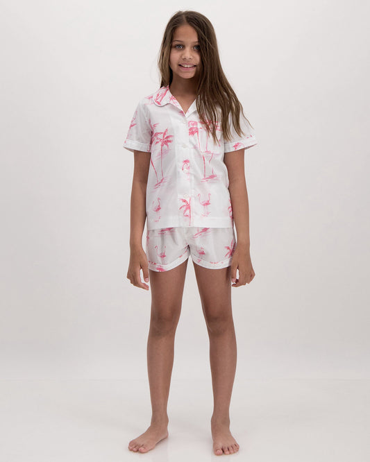 Girls Short Pyjamas - Pink Palms
