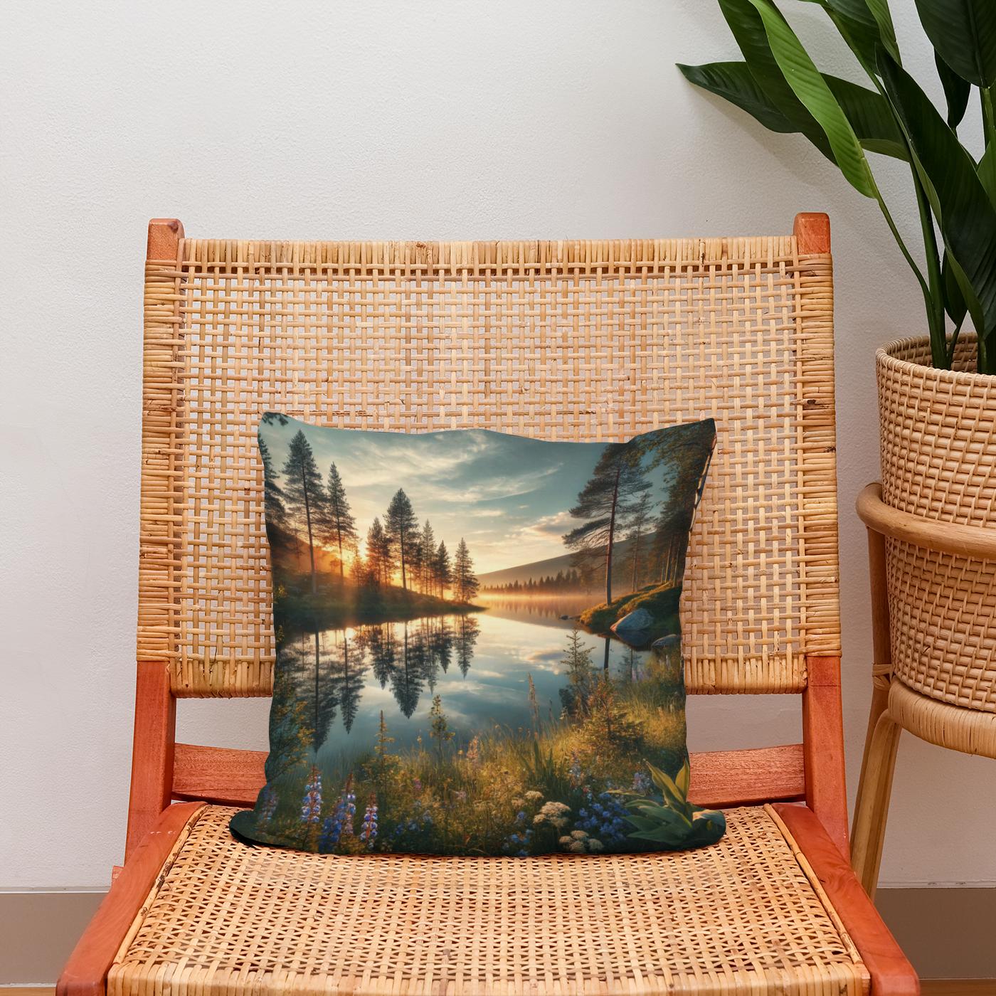 Midnight Sun Lake Cotton Cushion