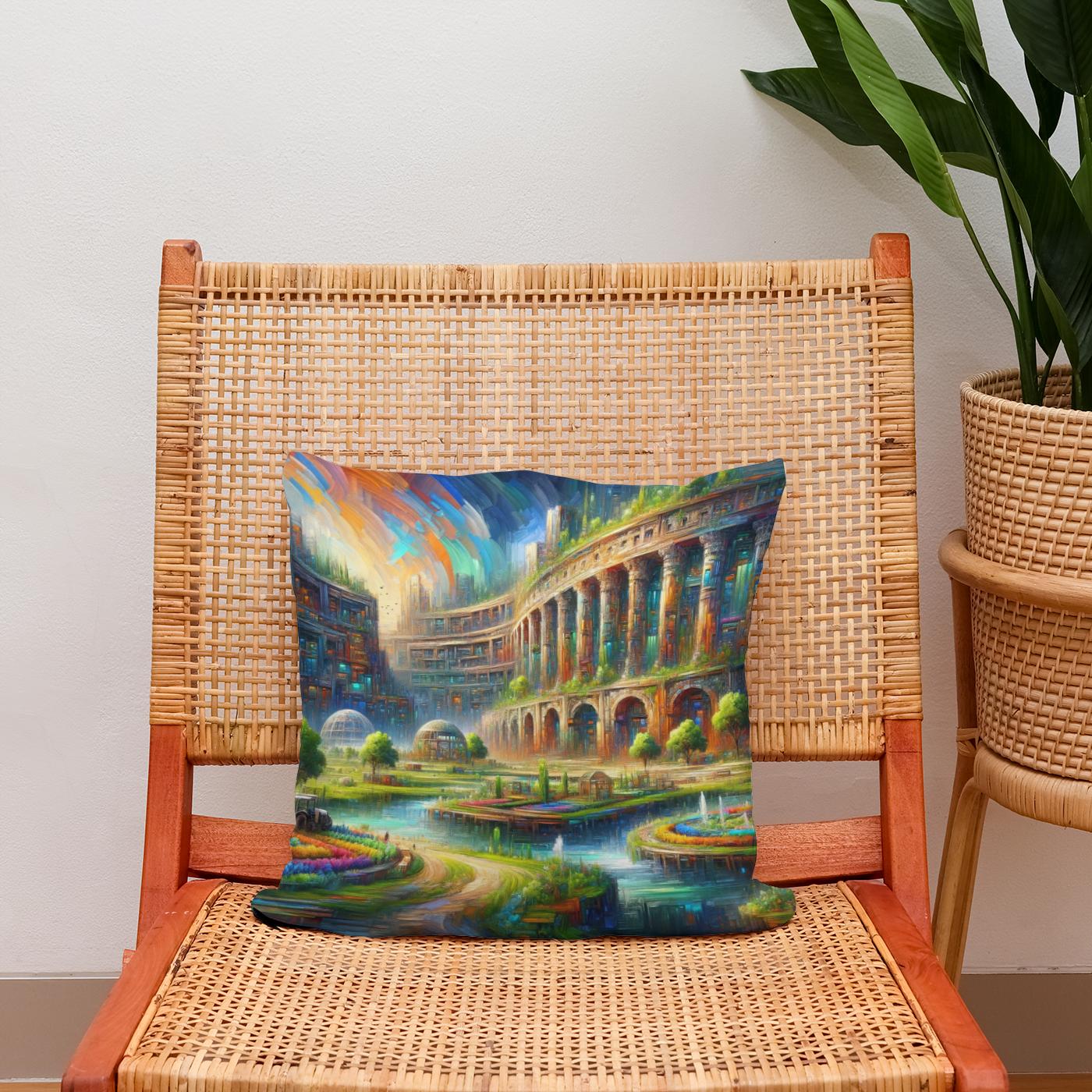 Future Echoes Amidst Ruins Cotton Cushion