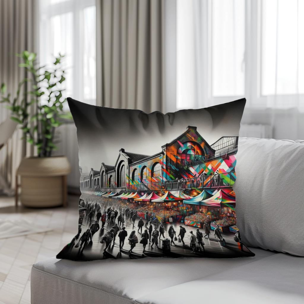 London Camden Market Modernist Fusion Cotton Cushion