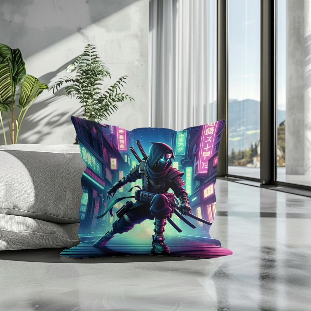 Neon Shadow Ninja Cotton Cushion