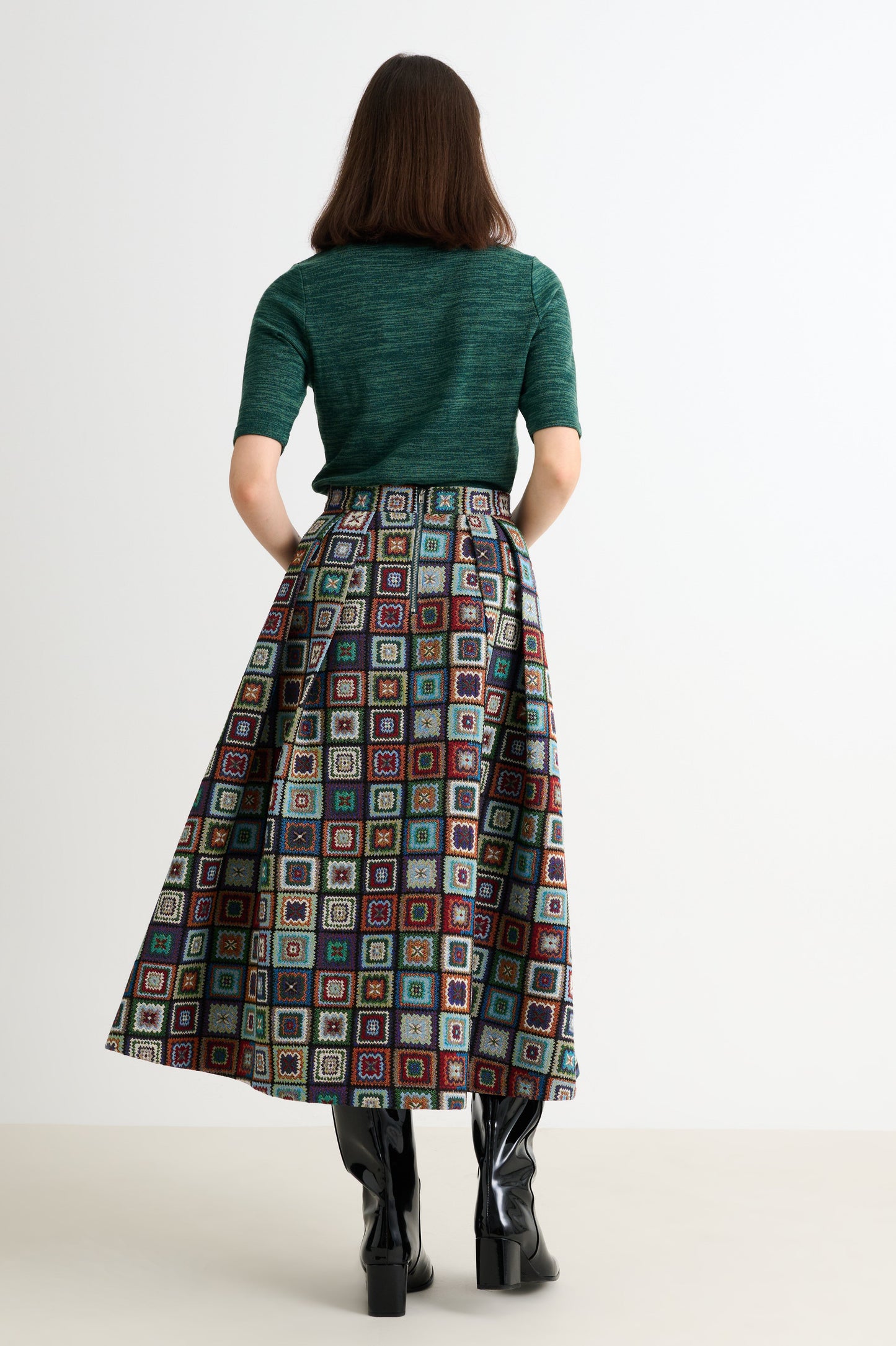 Pasadena 70'S Patch Jacquard Midi Skirt