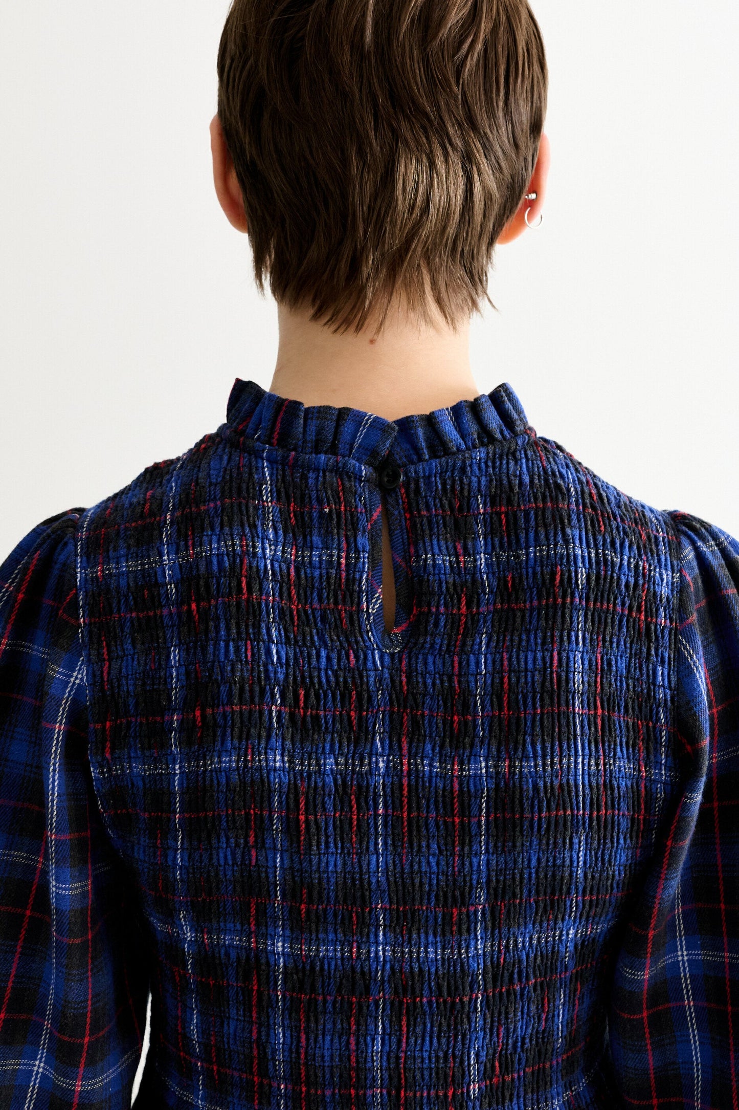 Peppi Winter Check Smocked Bodice Midi Dress - Blue