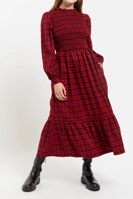 Louche Peppi Winter Gingham Midi Dress Red