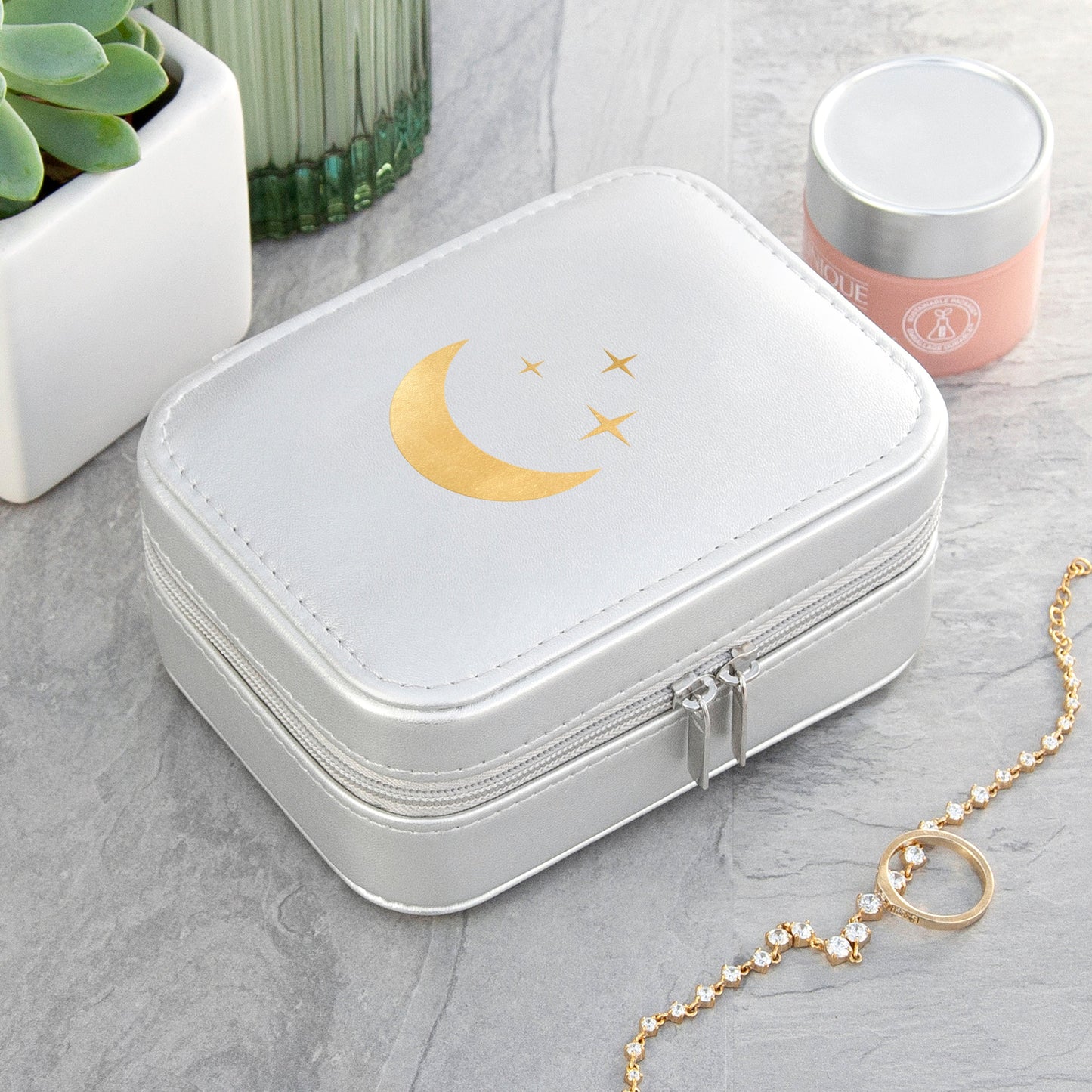 Silver Moon and Stars Jewellery Case