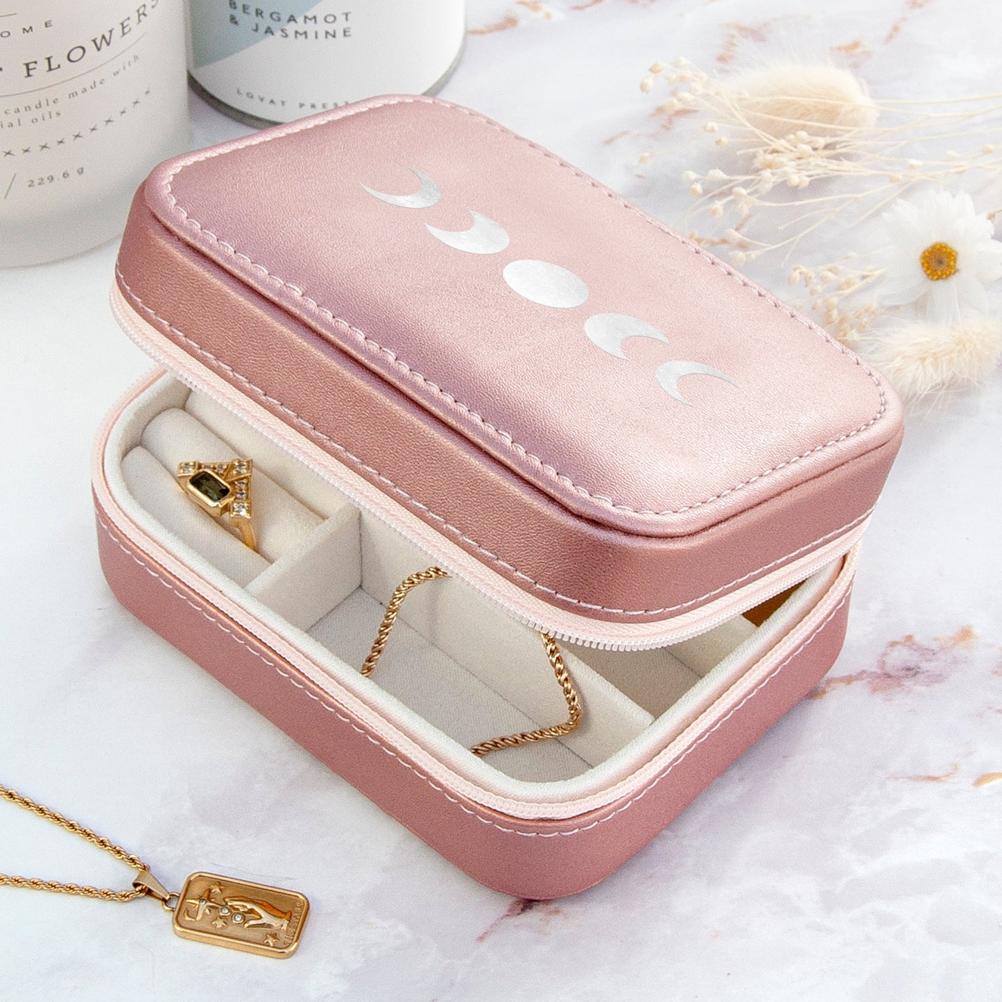 Metallic Pink Moon Phase Jewellery Case