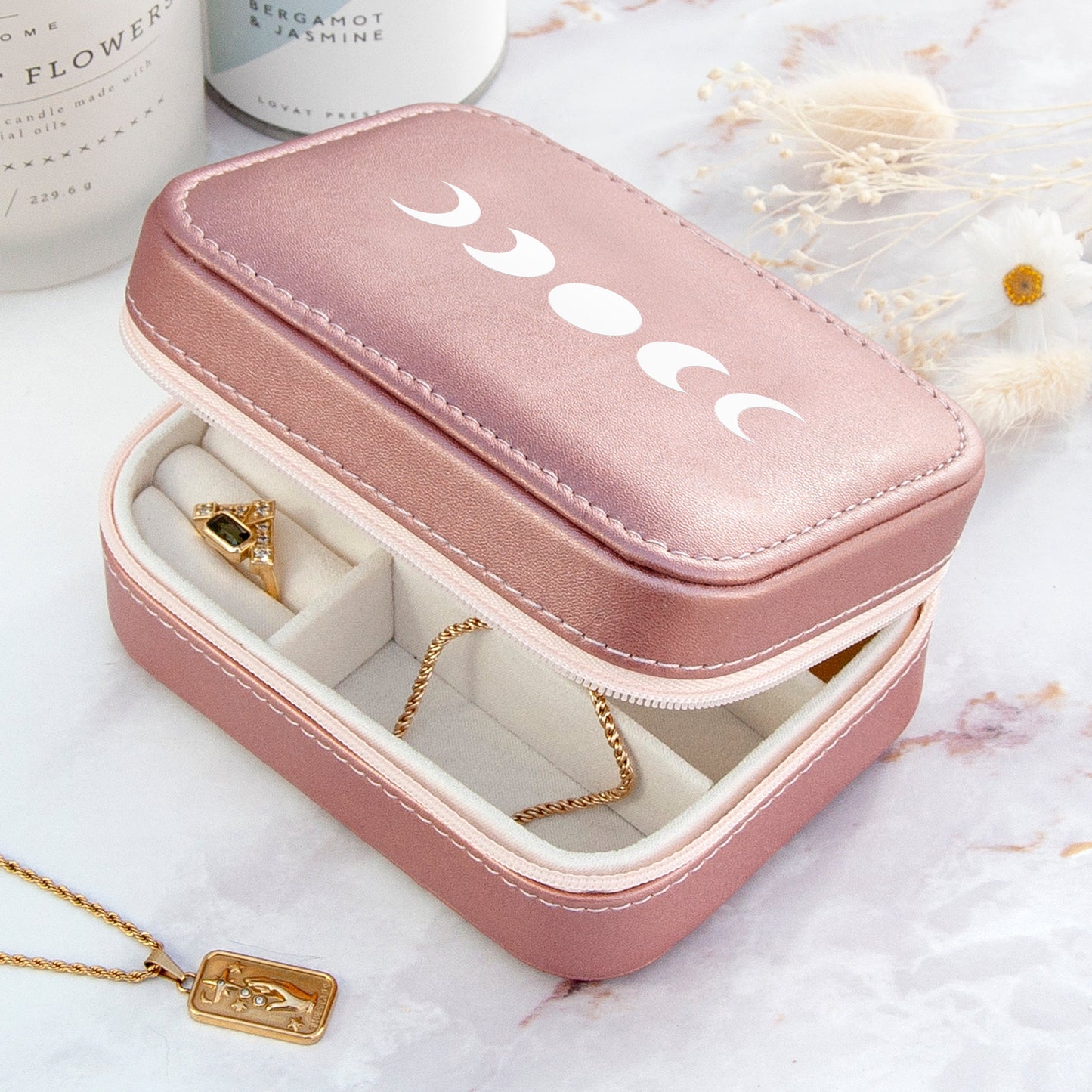 Metallic Pink Moon Phase Jewellery Case