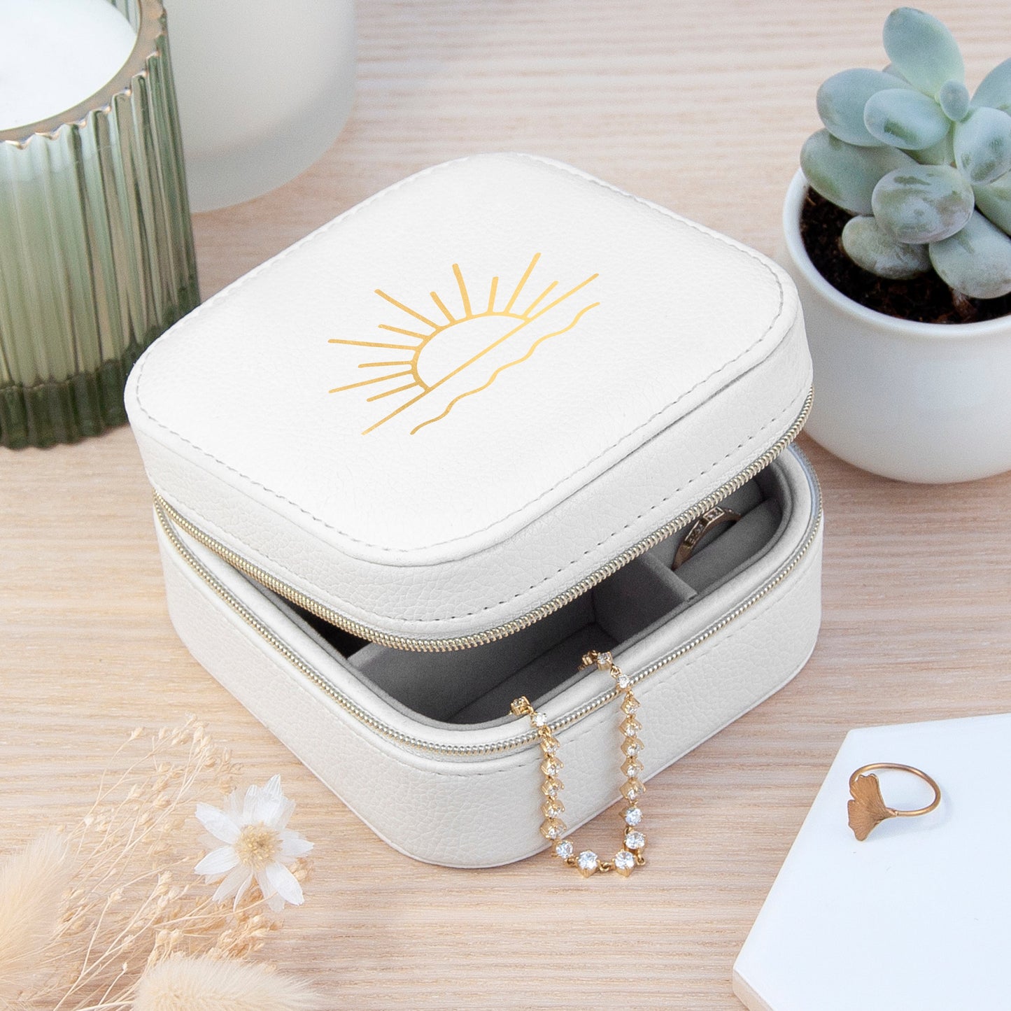 Sunset White Square Travel Jewellery Case
