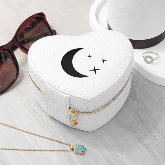 Moon and Stars White Heart Jewellery Case