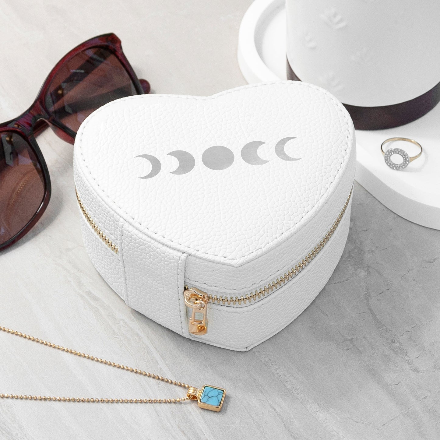 Lunar Phase White Heart Jewellery Case
