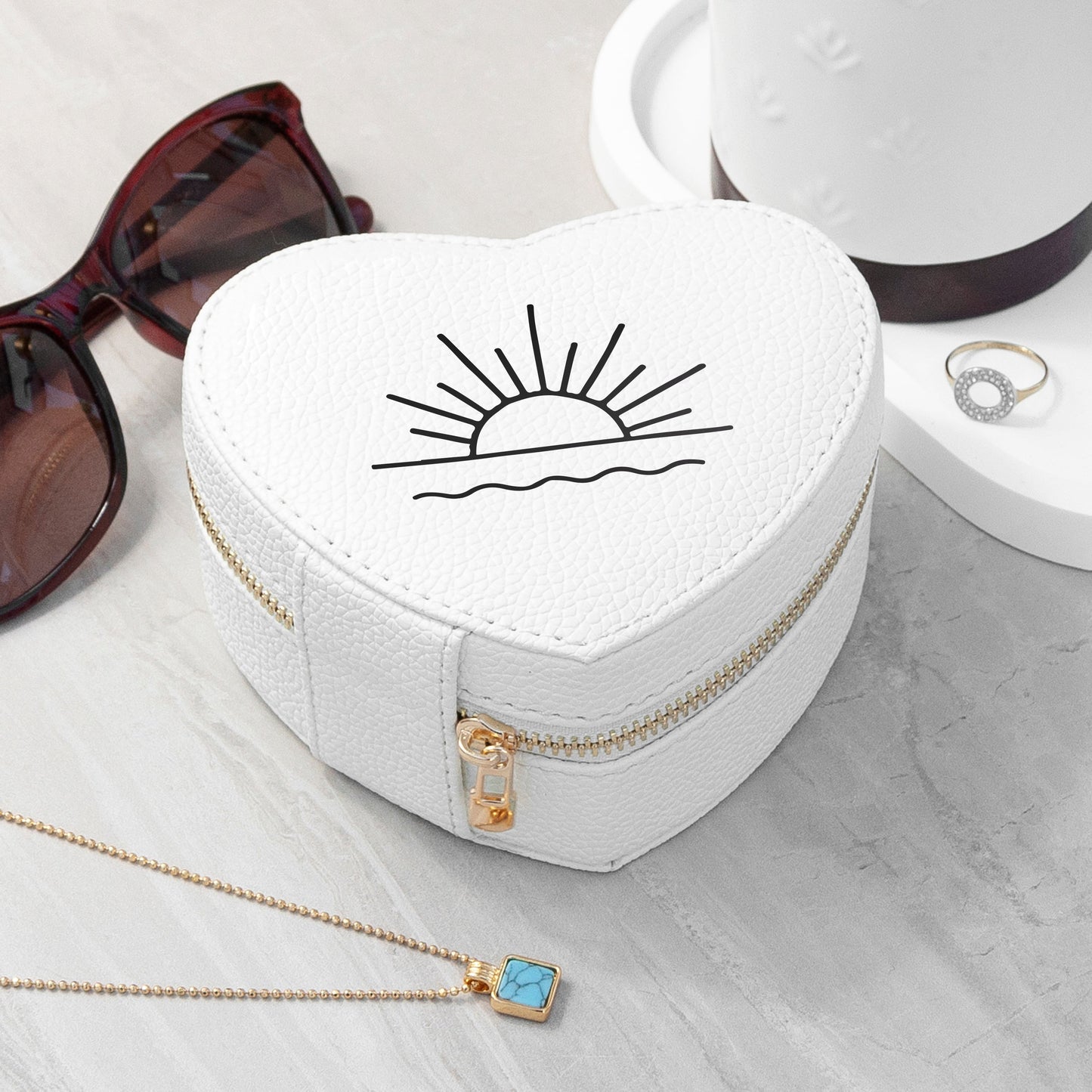 Sunset White Heart Jewellery Case