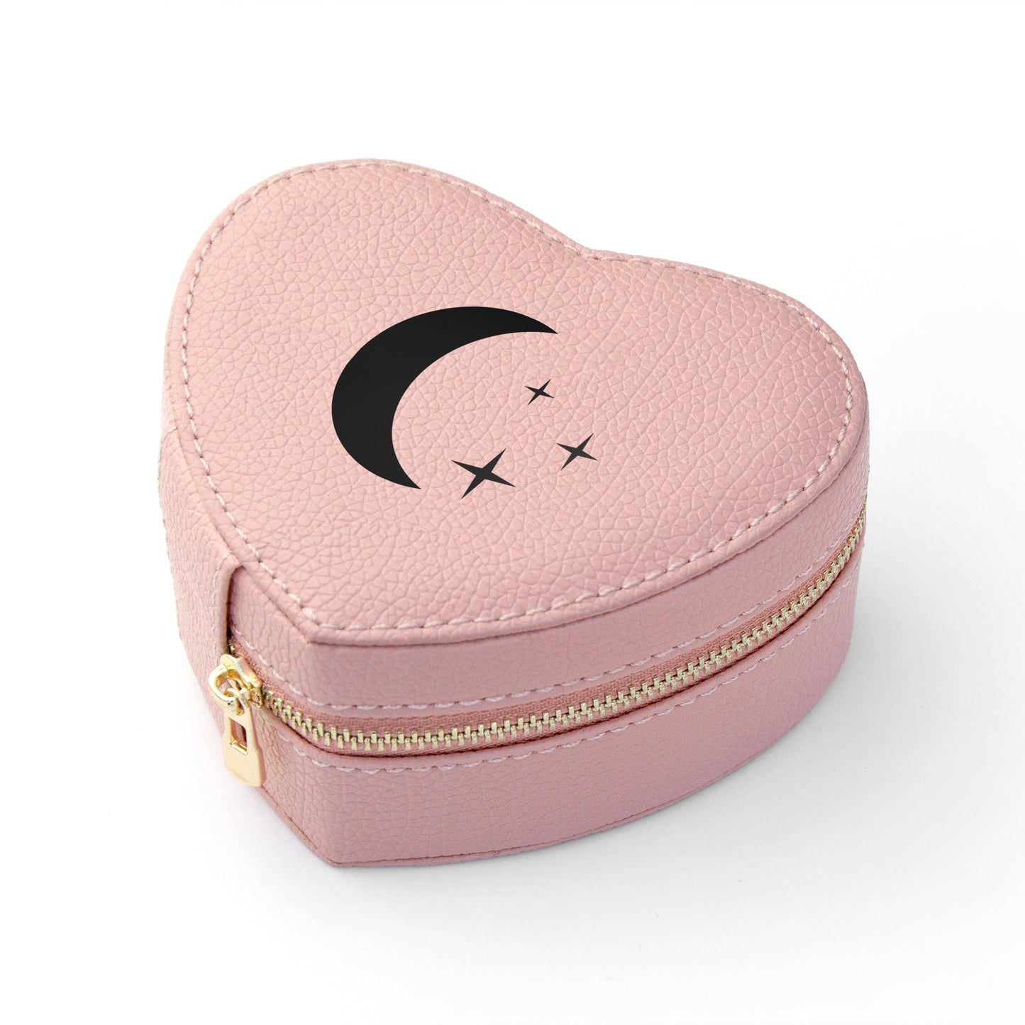 Moon and Stars Pink Heart Travel Jewellery Case