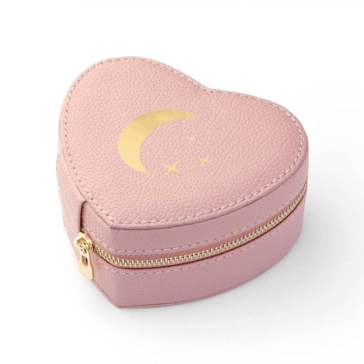 Moon and Stars Pink Heart Travel Jewellery Case